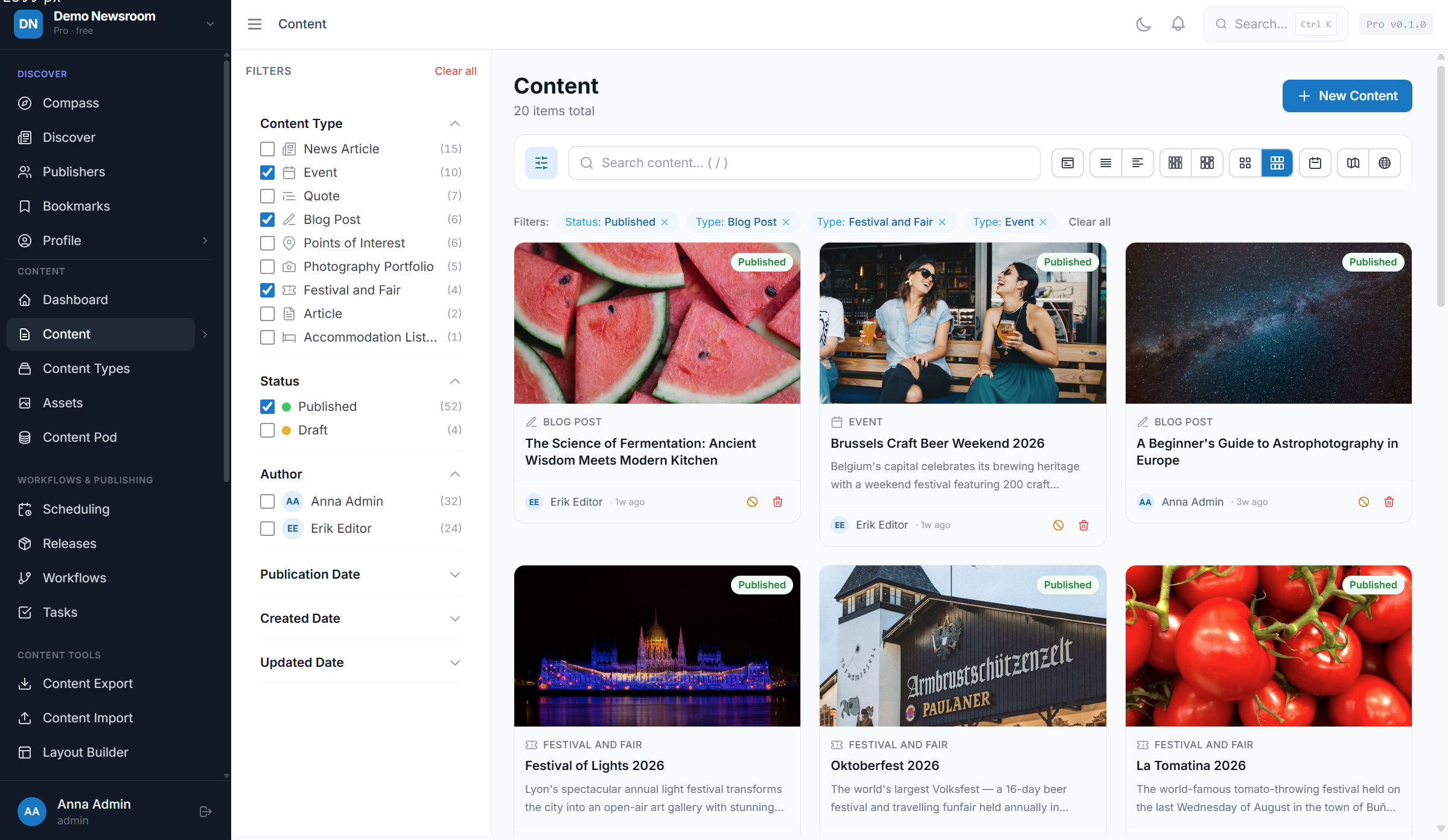 roadbeat content editor list view