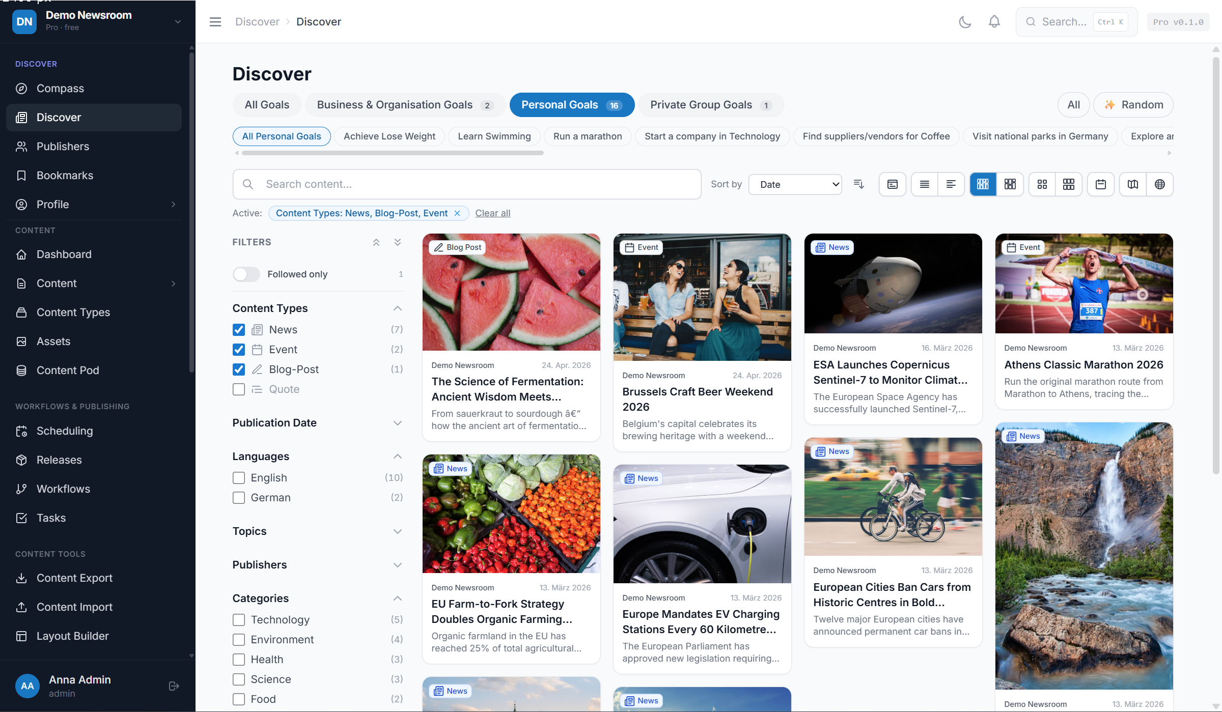 roadbeat goal-driven discovery feed with faceted filters